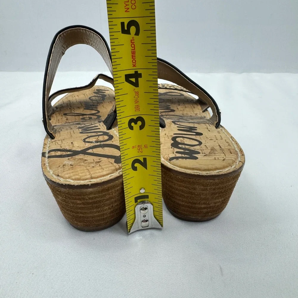 Sam Edelman Shellie Women Black Leather Leopard Calf Hair Wedge Sandals Size 10M